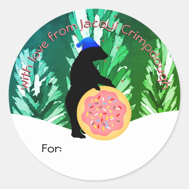 Adesivo Redondo Bear cookie de Natal personalizado para (Frente)