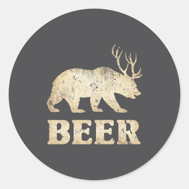 Adesivo Redondo Bear Deer Vintage Beer  (Frente)