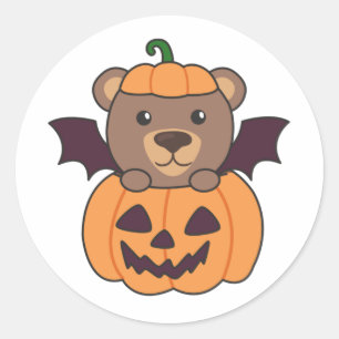 Adesivo Redondo Bear Halloween Pumpkin Bat Costume