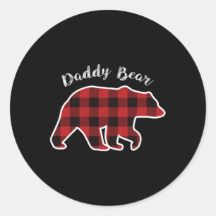 Adesivo Redondo Bear Men Red Xadrez Natal Pai Pajama Gif