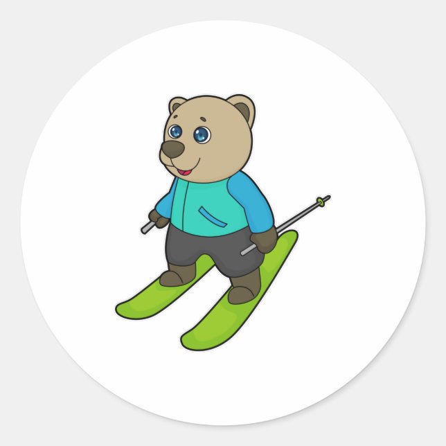 Adesivo Redondo Bear Skier Ski (Frente)