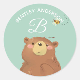 Adesivo Redondo Bear Urso Alphabet Monogramas Cute School Daycare