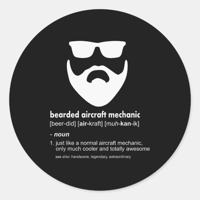 Adesivo Redondo Bearded Aircraft Mechanic Shirt Funny Airplane Mec (Frente)