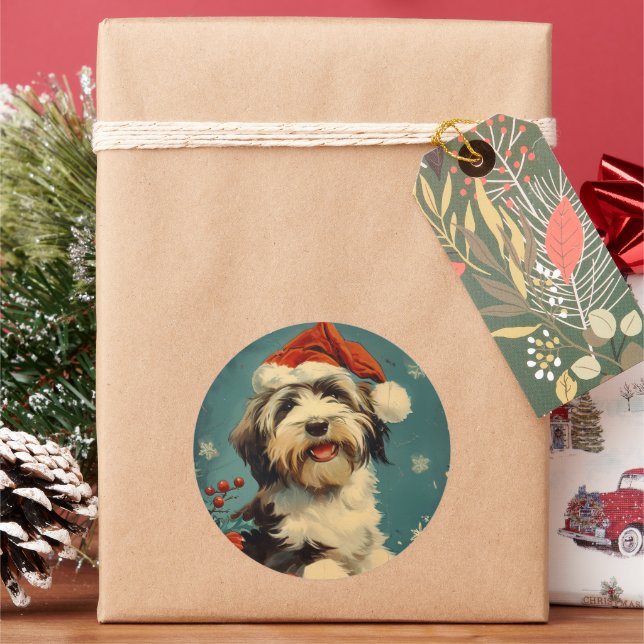 Adesivo Redondo Bearded Collie Christmas (Feriado)