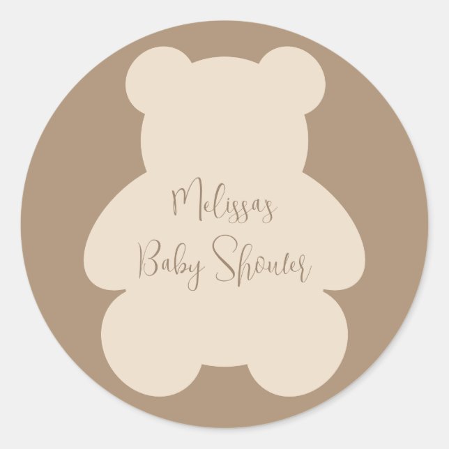 Adesivo Redondo Bearly Wait Beige Teddy Bear Baby Shower (Frente)