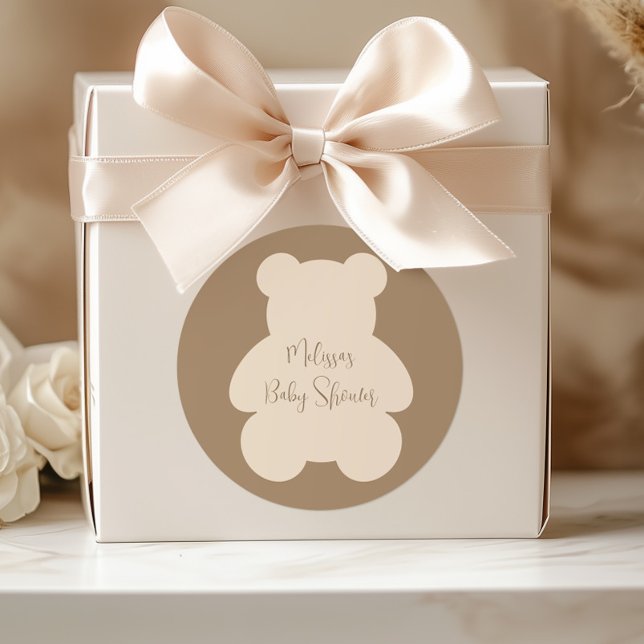 Adesivo Redondo Bearly Wait Beige Teddy Bear Baby Shower (Criador carregado)