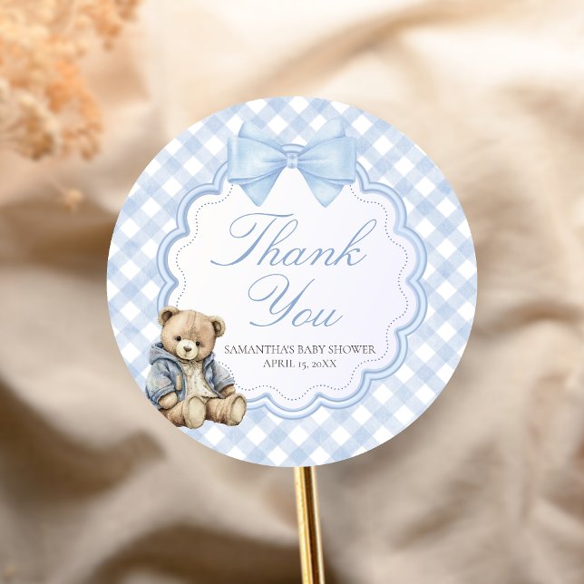 Adesivo Redondo Bearly Wait Elegant Bear Baby Shower (Blue Bear Baby Shower Sticker)