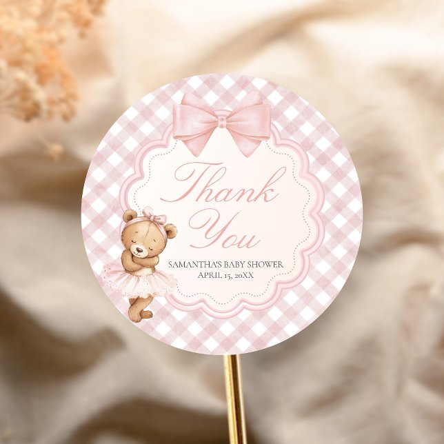 Adesivo Redondo Bearly Wait Elegant Bear Baby Shower (Pink Bear Baby Shower Sticker)