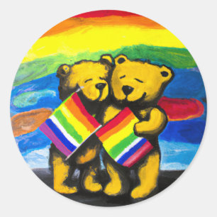 Adesivo Redondo Bears Love Casal LGBT Sinalizador do arco-íris