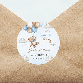 Adesivo Redondo Beary Cute Blue Chá de fraldas Balões de Teddy Bea