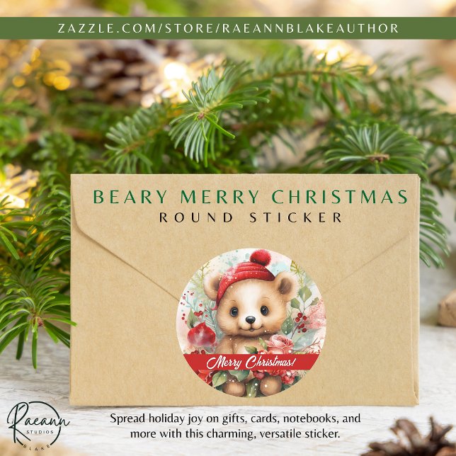 Adesivo Redondo Beary Merry Christmas Sticker (Criador carregado)