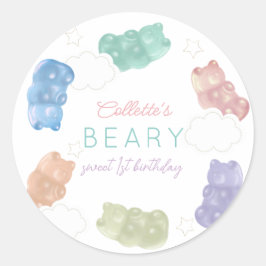 Adesivo Redondo Beary Sweet Pastel Colors Gummy Bear Birthday