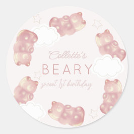 Adesivo Redondo Beary Sweet Pink Gummy Bear Girl Aniversário