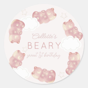 Adesivo Redondo Beary Sweet Pink Gummy Bear Girl Aniversário