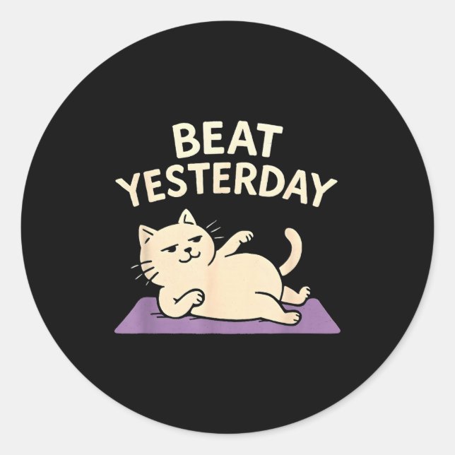 Adesivo Redondo Beat Yesterday Funny Cat Yoga Mat  (Frente)