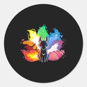 Adesivo Redondo Beatiful elemental kitsune fox japan espirituoso 3