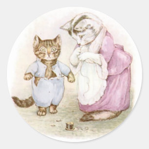 Adesivo Redondo Beatrix Potter Gatinho Clássico