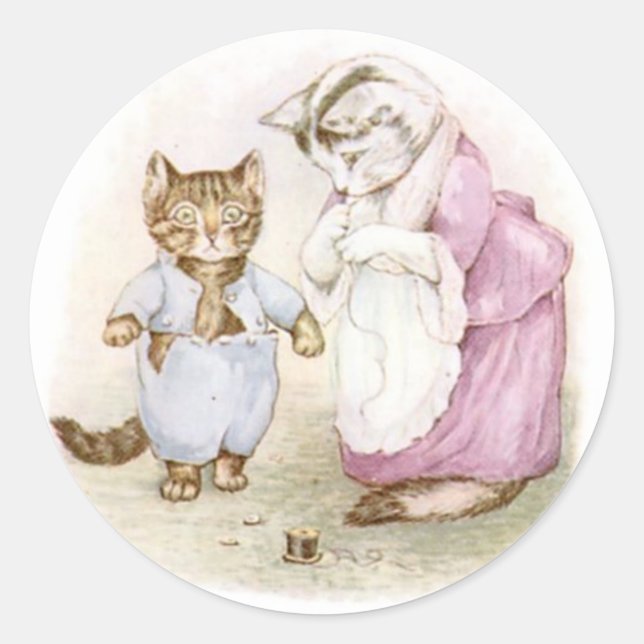 Adesivo Redondo Beatrix Potter Gatinho Clássico (Frente)