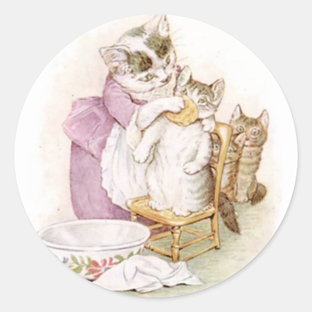 Adesivo Redondo Beatrix Potter Gatinho Clássico (Frente)