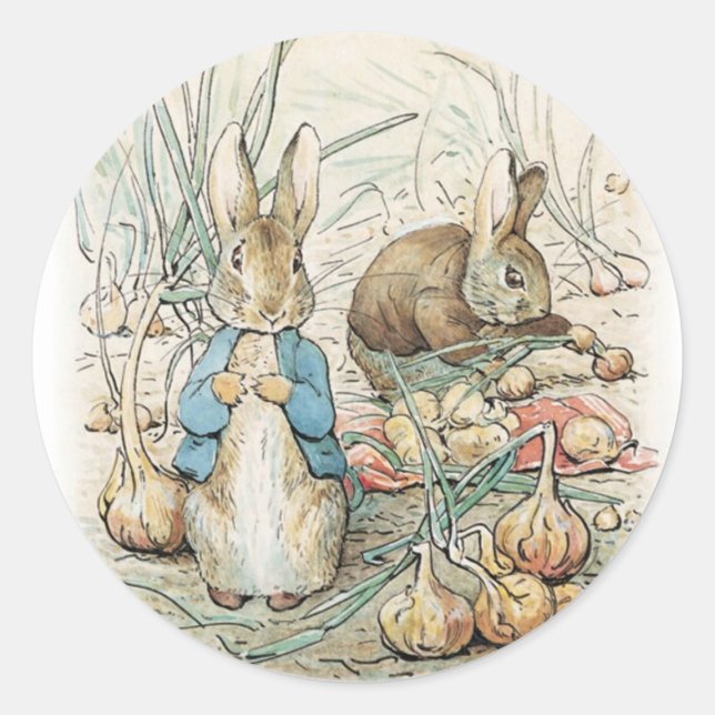 Adesivo Redondo Beatrix Potter Peter Rabbit E Benjamin Bunny (Frente)