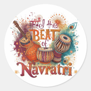 Adesivo Redondo Beats Festivos - Celebração Colorida Navratri Desi