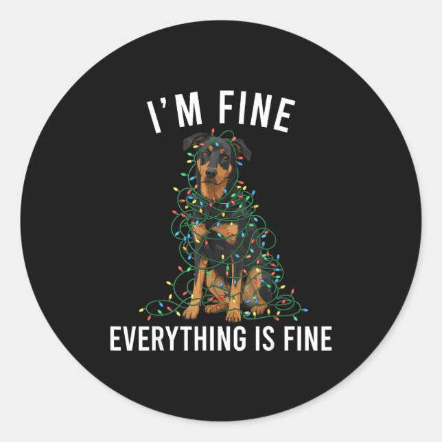 Adesivo Redondo Beauceron Christmas I'm Fine Everything Is Fine  (Frente)