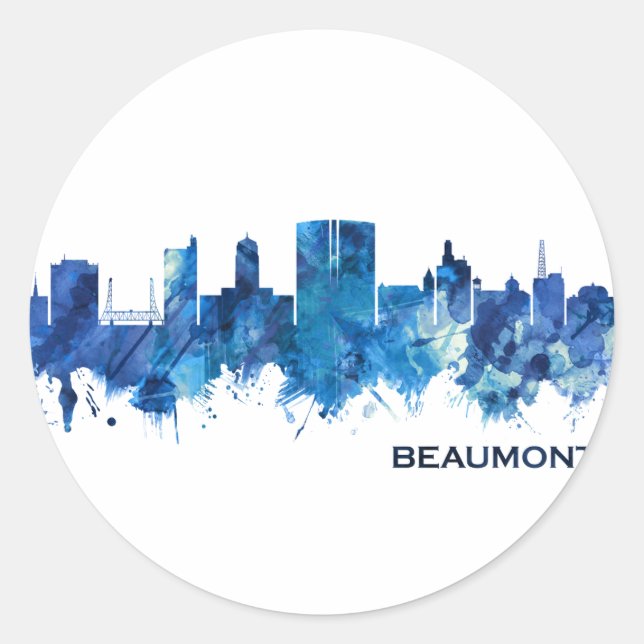 Adesivo Redondo Beaumont Texas Skyline Blue (Frente)
