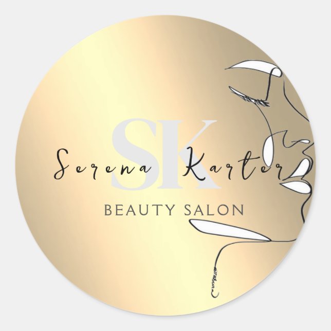 Adesivo Redondo Beauon Salon Face Abstrato Mulher Moderno Minimali (Frente)