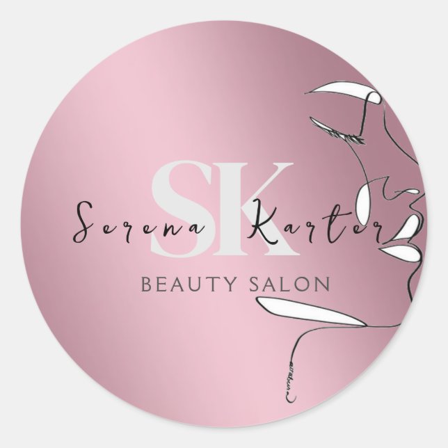 Adesivo Redondo Beauon Salon Face Abstrato Mulher Moderno Minimali (Frente)