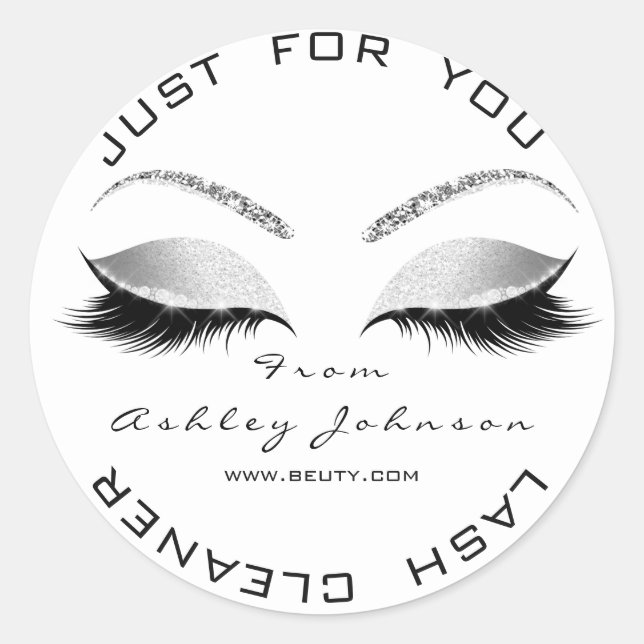 Adesivo Redondo Beauon Salon Glitter Cinza Negra Whi Lashes Cleane (Frente)