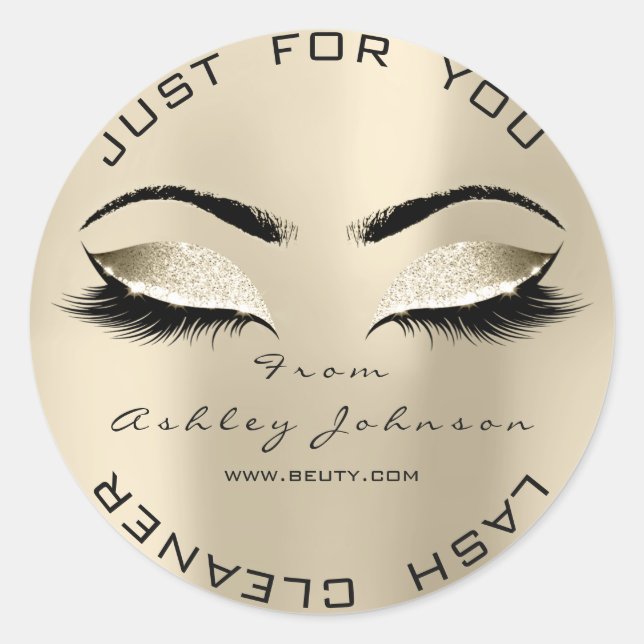 Adesivo Redondo Beauon Salon Glitter Dourado Lash CleanerChampaign (Frente)