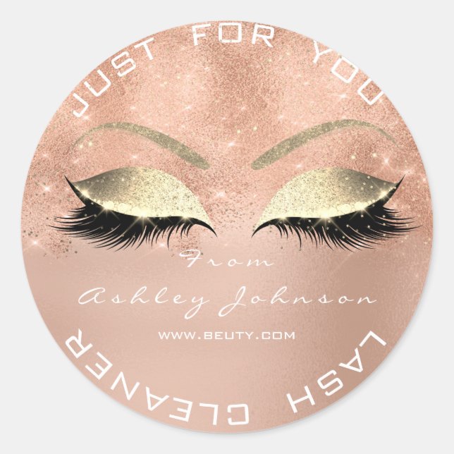 Adesivo Redondo Beauon Salon Glitter Pink Rose Dourada Lash Cleane (Frente)