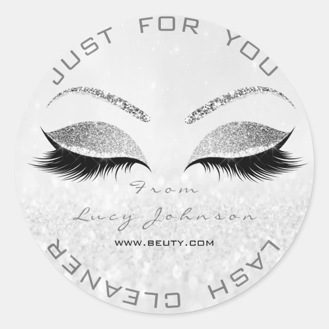 Adesivo Redondo Beauon Salon Glitter WhiteGrey Silver Lash Cleaner (Frente)