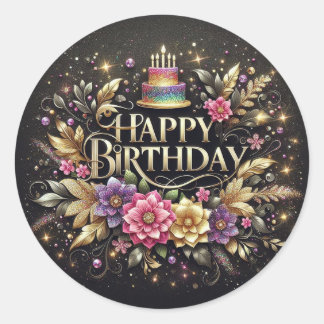 Adesivo Redondo Beautiful birthday sticker