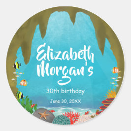 Adesivo Redondo Beautiful Creatures Under the Sea Cave Birthday