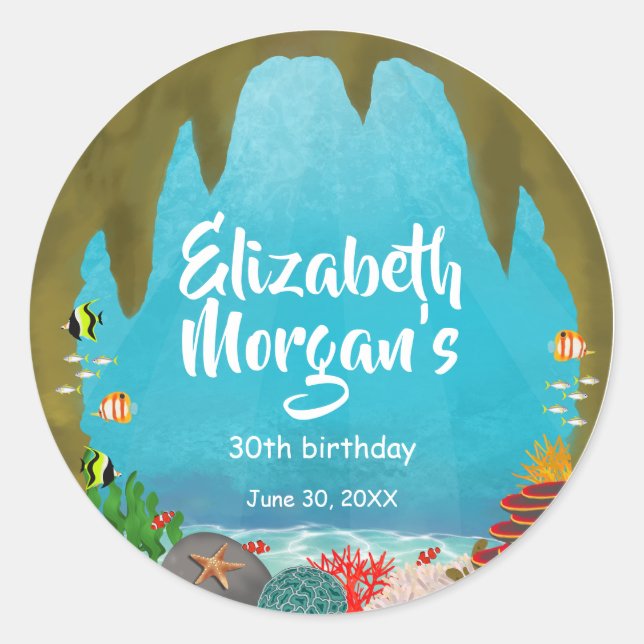 Adesivo Redondo Beautiful Creatures Under the Sea Cave Birthday (Frente)