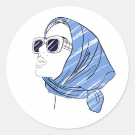 Adesivo Redondo Beautiful girl in a blue bandana and sunglasses