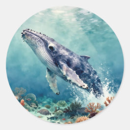 Adesivo Redondo Beautiful Impasto Whale Oceanic Illustration