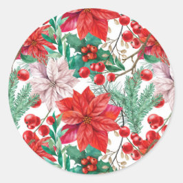 Adesivo Redondo Beautiful red and white Christmas poinsettia
