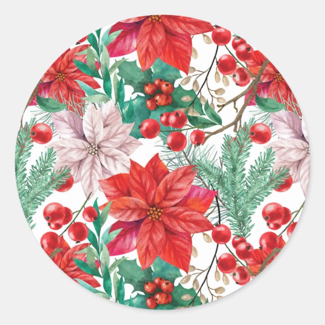 Adesivo Redondo Beautiful red and white Christmas poinsettia (Frente)