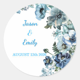 Adesivo Redondo Beautiful Sky Blue Floral Wedding Stickers 