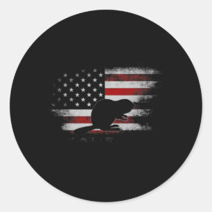 Adesivo Redondo Beaver Animais 4 De Julho Nos Estados Unidos Flag