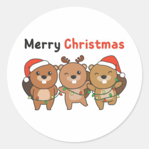 Adesivo Redondo Beaver Animais de Natal Beavernas Feliz Natal
