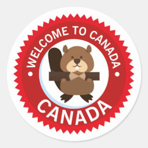 Adesivo Redondo Beaver Bem-Vindo Ao Canadá   Dia do Canadá