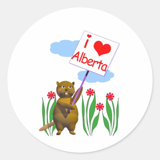 Adesivo Redondo Beaver Canadense ama Alberta (Frente)