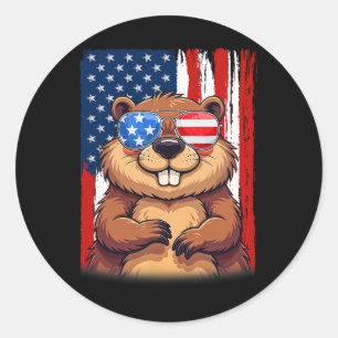 Adesivo Redondo Beaver Eua Flag Patriótico Beaver 4° De Ju
