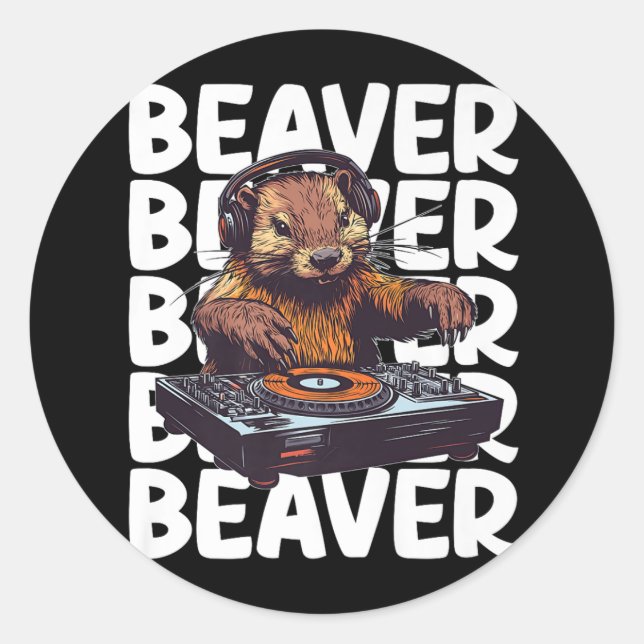Adesivo Redondo Beaver Lover DJ (Frente)