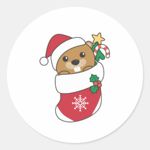 Adesivo Redondo Beaver Natal Neve Inverno Beaver