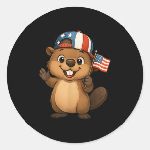 Adesivo Redondo Beaver USA Flag 4 de julho Dia da Independência Bo