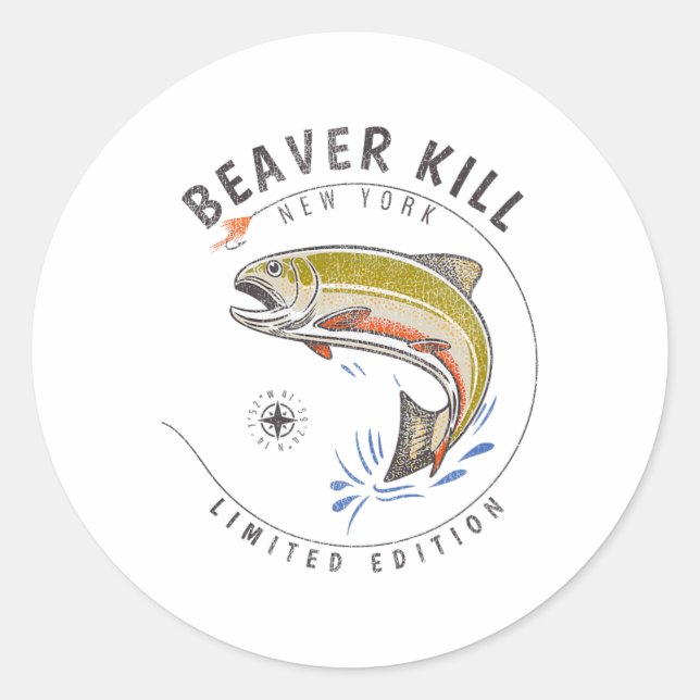 Adesivo Redondo Beaverkill River New York Fly Fishing Souvenir Bea (Frente)